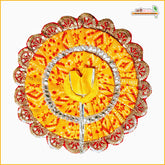 Bandhej Lace Work Yellow Laddu Gopal Poshak With Patka